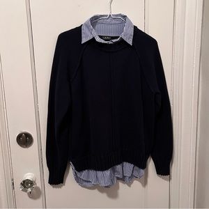 Lauren Ralph Lauren - Layered Cotton Knit Sweater Top - Navy